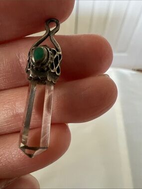 Sterling Silver Crystal Point Pendant with Green Accent stone
